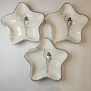 VTG Set Of 3 MCM Ceramic Fairy Star Shape Platinum Trim Serving Trinkets Trays